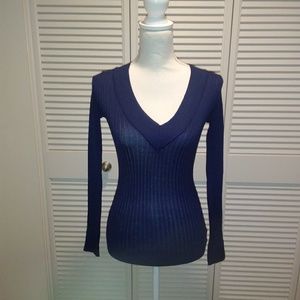 blue v neck top long sleeve (NEW)